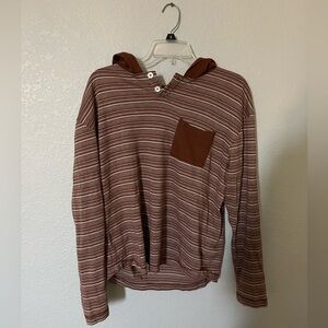 Billabong — Striped Brown Long-Sleeve Hoodie Top